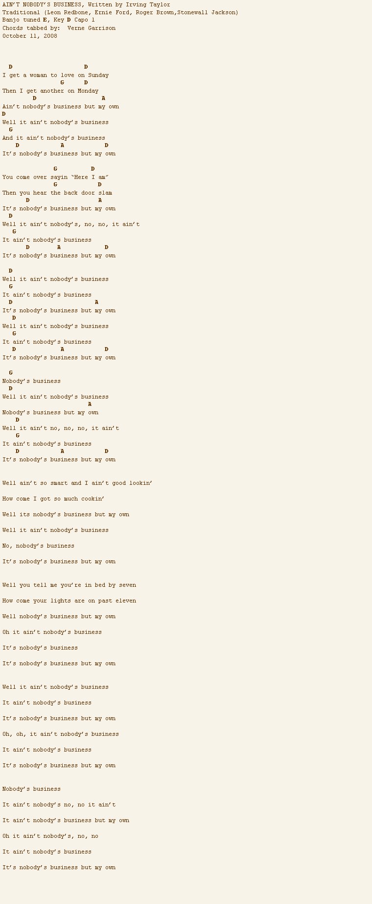 nobody s business but my own chords  guitar tab  and lyrics by
